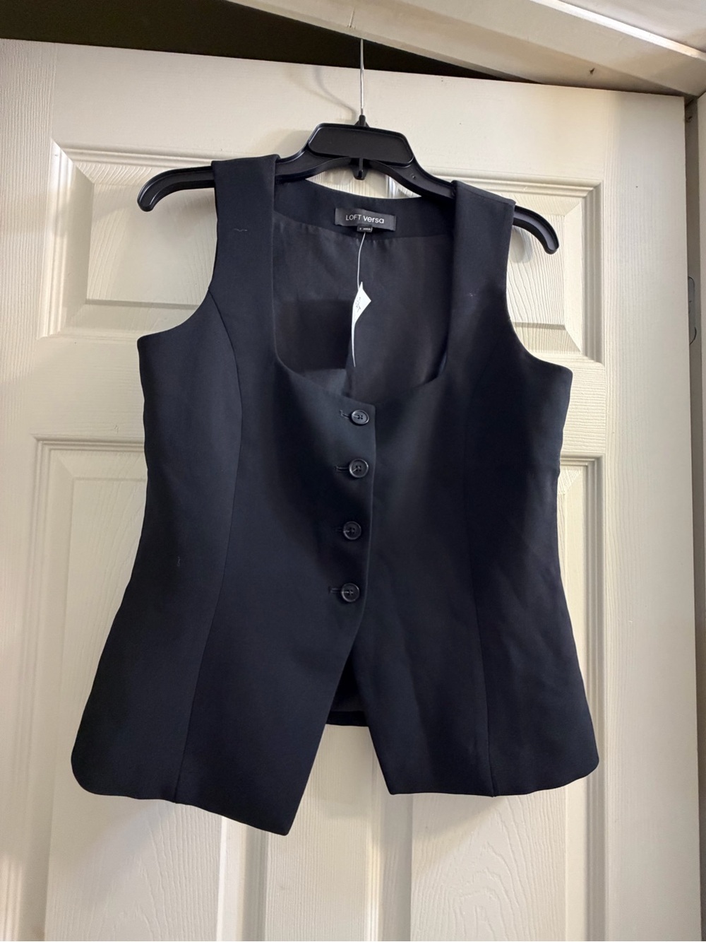 LOFT Black Tailored Button Vest with Scoop Neck